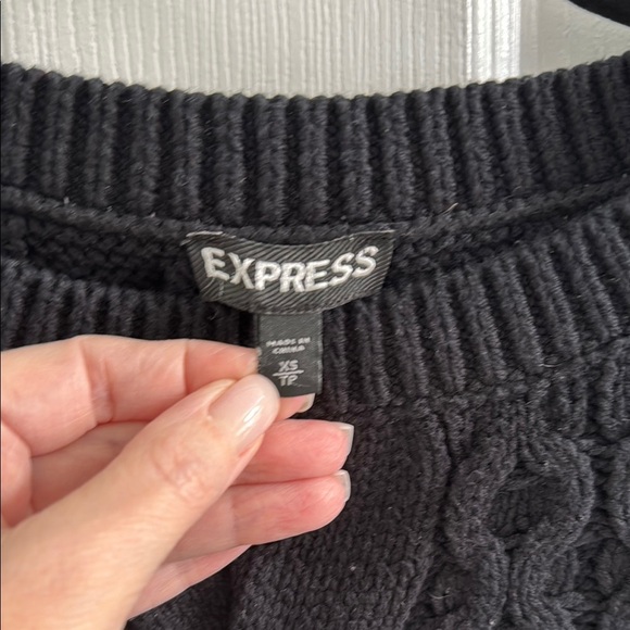 Express Black Crew Neck Sweater with Chunky Cable Knit Design - Picture 2 of 3